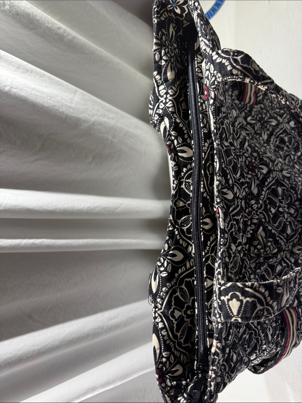 Vera Bradley Quilted Black & White Floral Tote Bag with Multicolor Accent - Picture 4 of 8